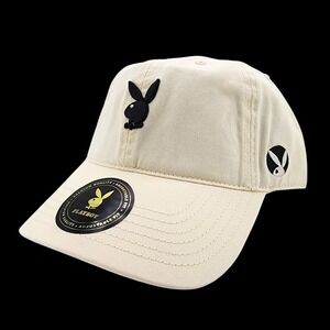 Playboy Gold Rush Dad Hat Adjustable Strap Back Cream Cotton Bunny Logo NEW